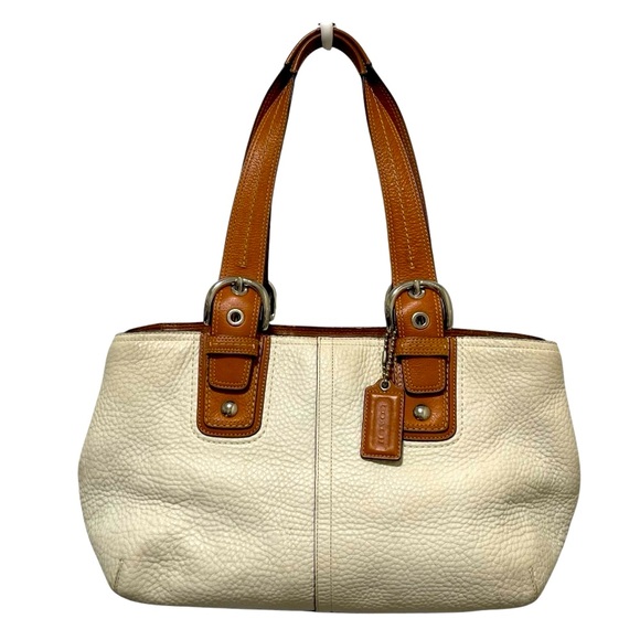 Coach Alex Soho Pebble Leather Cream Ivory Satchel Shoulder Bag Tan Double Strap - Picture 1 of 16